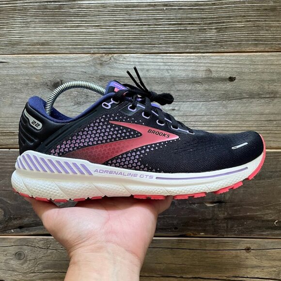 Brooks Shoes Women Brooks Adrenaline Gts 22 Guide Rails Black Coral Pink Purple Running